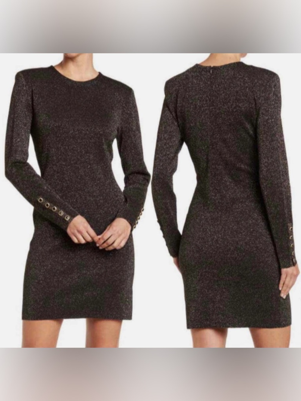 Veronica Beard Sharon Metallic Shimmer Long Sleeve Sheath Dress Black